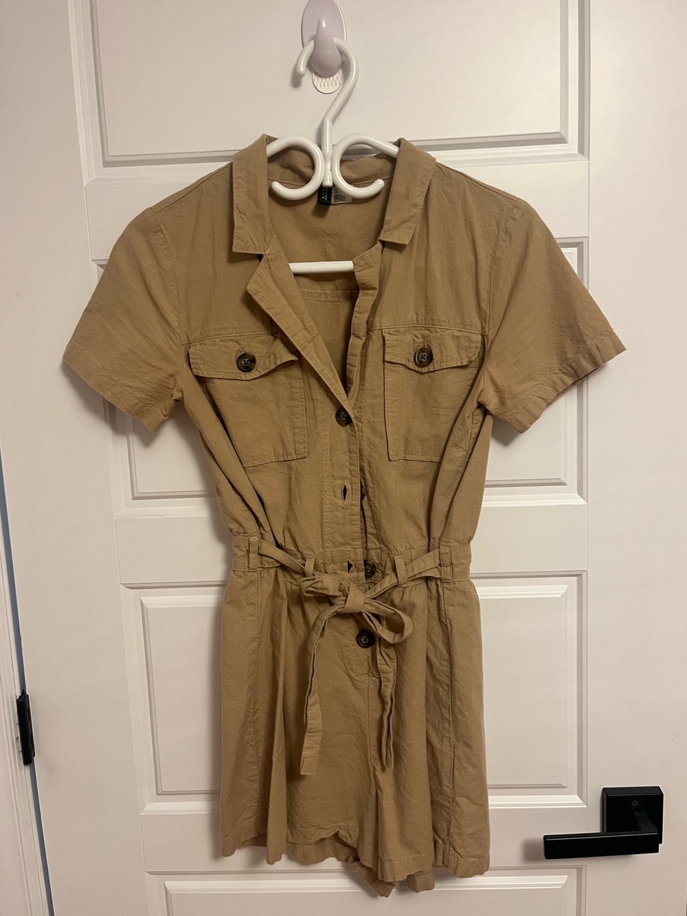 Button-Front Utility Romper in Khaki Size Small
